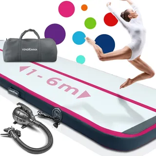 VENDOMNIA Airtrack Matte, 10/20cm hohe aufblasbare Gymnastikmatte in Länge 1/2/3/4/5/6/7/8 m, mit elektrischer Pumpe & Tasche, Tumbling Matte, Turnmatte, Trainingsmatte, Fitnessmatte, Sportmatte,Yoga