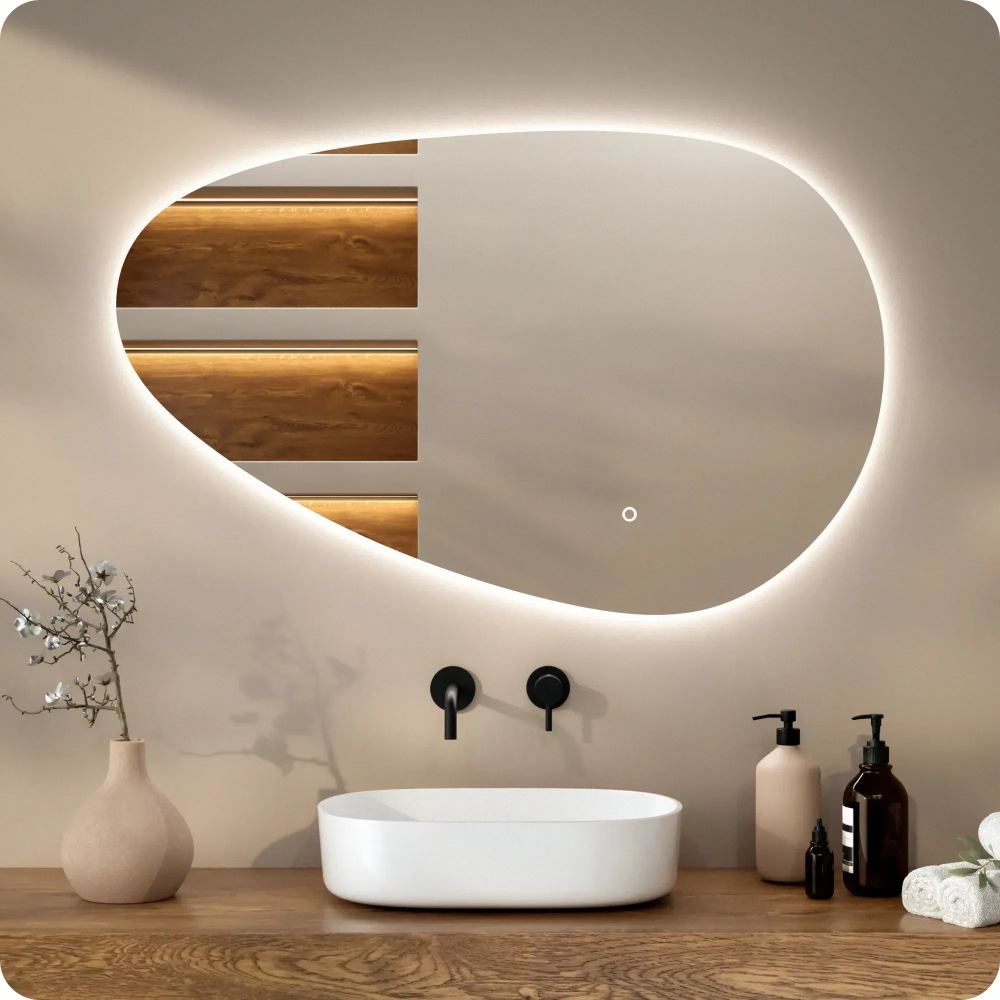 Badezimmerspiegel - 100x62.5 cm Asymmetrisch - Rahmenlos - Vorbestellen