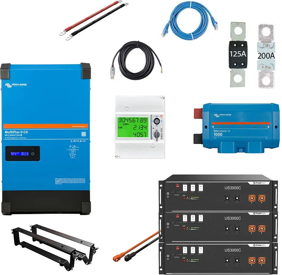 HUSATECH PowerSet 1 Phasig mit Victron MultiPlus-II 48/5000/70-50 GX und 10,6 kWh Pylontech US3000C Speicher