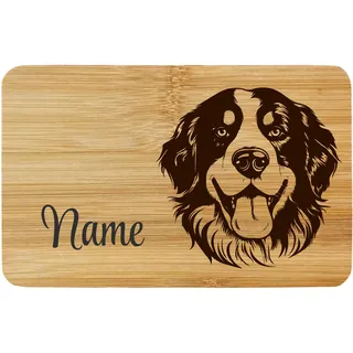 Frühstücksbrett Brettchen Bambus Holz Lasergravur Bernese Mountain Hund Personalisiert mit Wunschname