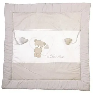 roba Krabbeldecke Liebhabär - Baby Spieldecke 100 x 100 cm mit Bären Motiv - Gepolsterte Spielunterlage / Laufgittereinlage aus Baumwolle - inkl. Spielzeug Anhänger