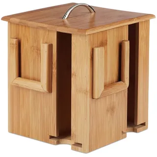 Relaxdays Teebox, drehbare Teekiste, m. abnehmbarem Deckel, 4 Fächer für ca. 160 Teebeutel, HBT 20,5 x 18 x 18 cm, natur