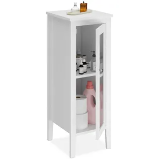 Relaxdays Badezimmerschrank, HxBxT: 81 x 30 x 33 cm, 2 Fächer, Tür, MDF, schmaler Badezimmer Beistellschrank, weiß