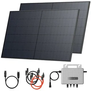 solarway Solarway® 880Wp / 800W Balkonkraftwerk komplett Steckdose - neuester EcoFlow Stream 800 Watt Wechselrichter - Solaranlage Komplettset - 440W bifaziale black Solarmodule & EcoFlow & Zubehör - Ohne Halterung