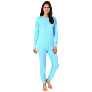 NORMANN CARE Damen Pflegeoverall Langarm Einteiler Schlafanzug mit Reißverschluss am Bein, Farbe:türkis, Größe:L - L