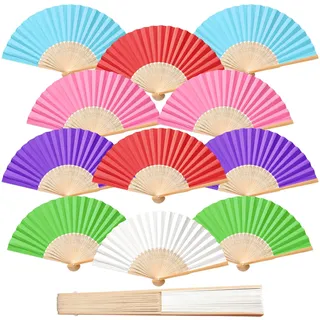 ZOOI Fächer Hochzeit - 12 Pack Handfächer Hochzeit Deko Fächer Weiß Faltfächer Gastgeschenk Fecher Sommer Hochzeit, Hochzeitsdeko Hand Fan Asiatische Deko für Geburttag Party Wedding(Mehrfarbig)