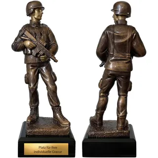 eberin – Soldat Resinfigur Pokal, 25,5 cm Trophäe: Bronze/Gold Award mit Wunschgravur, Truppen-Dienstzeit Geschenk-Highlight