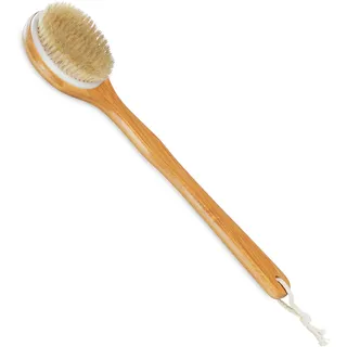Relaxdays Rückenbürste, Duschbürste aus Bambus, langer Stiel, 40 cm, Naturborsten, zum Waschen u. Massieren, natur/creme