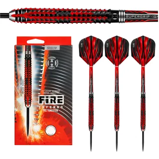 Harrows Fire Inferno 90% Tungsten Steel Tip Darts Set 23g | Inklusive roter Supergrip Ignite Schäfte & Micron Fire Flights | Erhältlich in verschiedenen Gewichten (21-26g)