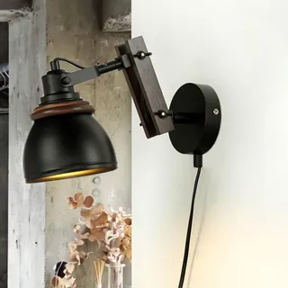 Licht-Erlebnisse Verstellbare Wandlampe Holz Metall E14 Retro Design