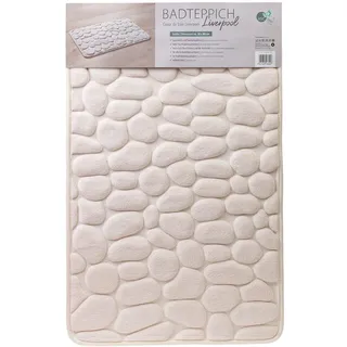 HSC Home-Style-Creation GmbH Schaum-Badematte Liverpool, Höhe 15 mm, Memory Schaum, rutschhemmend, schnelltrocknend, strapazierfähig, superweich, hautsympathisch, vollwaschbar, langlebig, wasserabsorbierend, Fußbodenheizung geeignet, Polyester, rechteckig, runde Ecken, in Stein Optik, 50x80 cm weiß