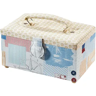 Kobolo Nähkästchen Nähkorb Nähkörbchen - Textil mit Knopfmuster und Griff - 25x17x15 cm
