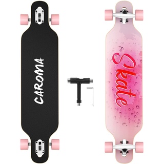 Caroma Longboard Skateboard 41 Zoll, High-End Drop-Through Freeride Skateboards Cruiser longboards mit ABEC-11 Kugellagern, Cruiser Komplettboard mit T-Tool für Jugendliche und Erwachsene (Rosa)