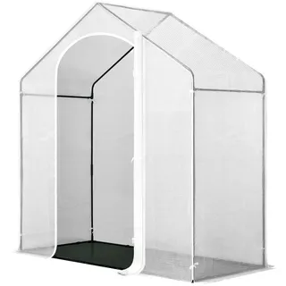 Woltu Foliengewächshaus Winterfest mit schwarzem PE-Stoffboden, Gewächshausfolie für Tomatenanbau, Tomatenhaus mit Türfenstern, Stahlrohr PE, 200x80x200cm, Weiß