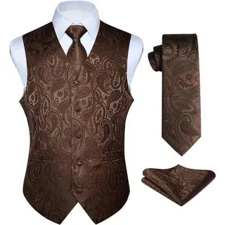 Anzugweste Herren Hochzeit Krawatte Paisley Jacquard Braun1 XXL