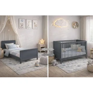 Baby Bliss Nelly Babybett 120x60 cm – Kinderbett – Umbaubar zum Juniorbett – Buchenholz – 3 Schlupfsprossen – Grau - Grau