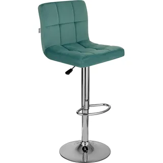 Baroni Home gepolsterter Barhocker oder Küchenhocker, verstellbar und drehbar um 360°, mit Rückenlehne und Fußstütze, Gestell aus verchromtem Stahl, Petroleum Samt, 1 Stück