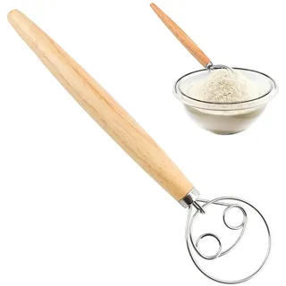 SSKHE Dänischer Schneebesen, dänischer Teigbesen, Edelstahl, Teigmixer mit Holzgriff, Holländischer Schneebesen, dänischer Teig, Schneebesen, für Brotteigmischer, Pizza, Gebäck