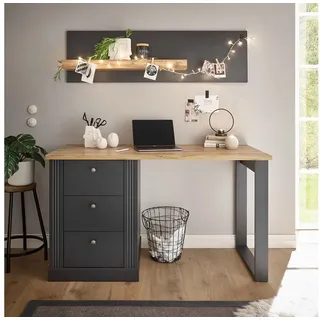 OTTO home Büromöbel-Set OTTO HOME "Westminster", grau (grau dunkel), B:138cm H:170cm T:60cm, Holzwerkstoff, Metall, Arbeitsmöbel-Sets, Büromöbel-Set, im romantischen Landhausstil, exclusiv by Otto