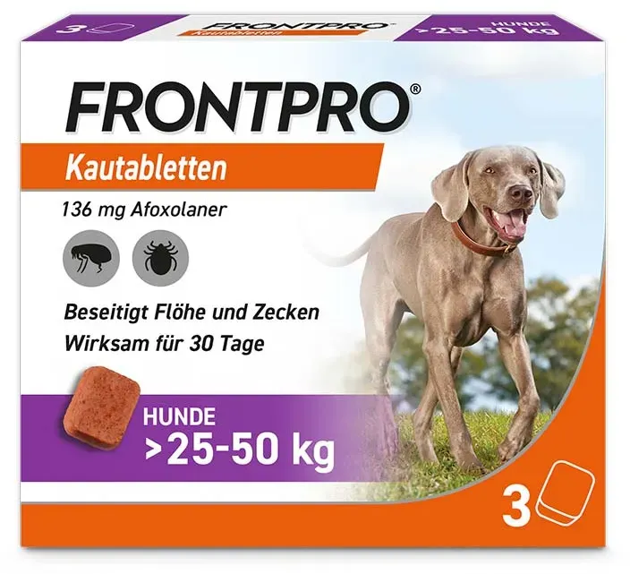FRONTPRO - gegen Zecken und Flöhe für Hunde (>25-50kg) 3 St Kautabletten