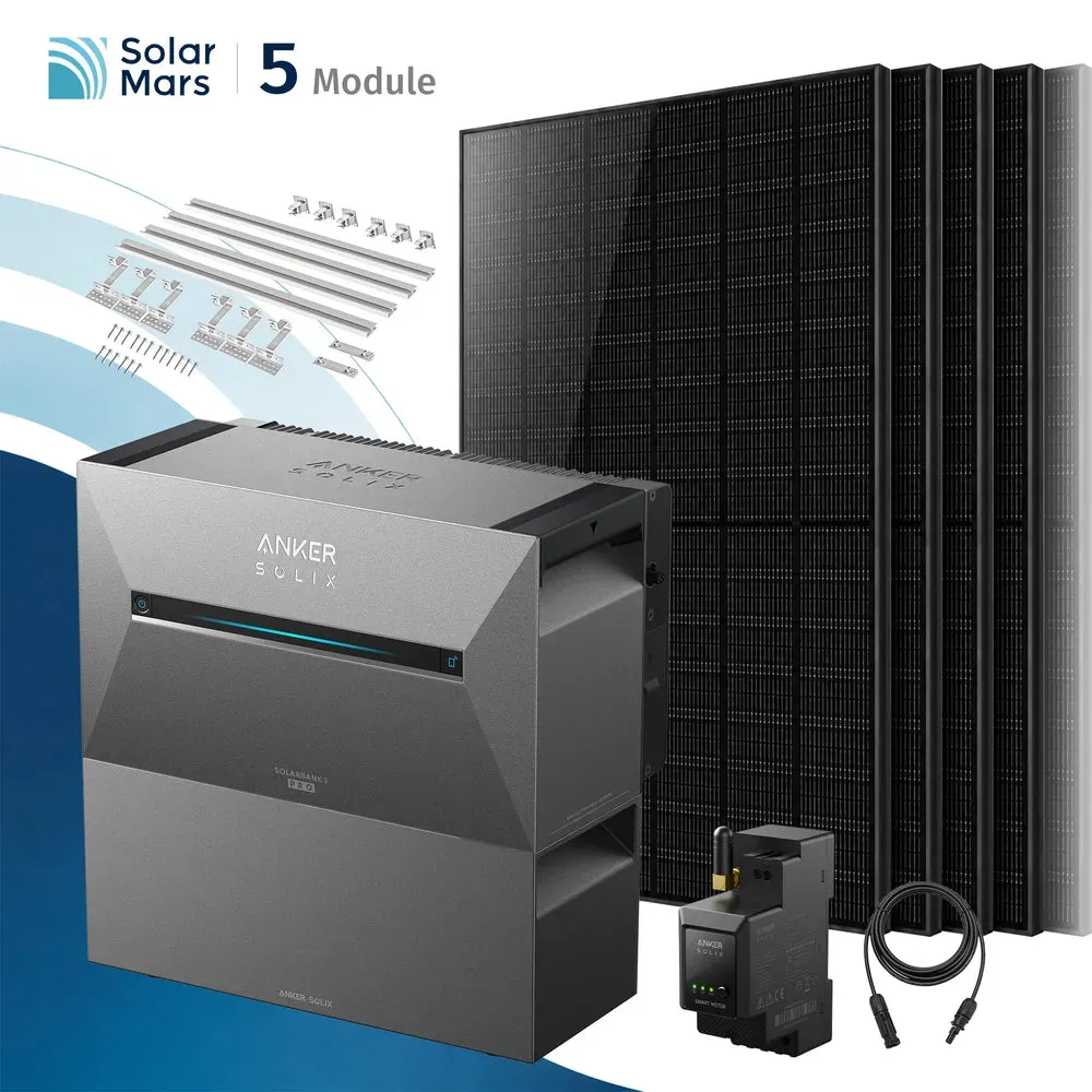Anker SOLIX Solarbank 3 E2700 Pro Balkonkraftwerk Speicher mit 500Wp Solarmodul und MC4 Solarkabel Set - 2500Wp ‚Äì 5 Module / 1x BP2700 / Ziegeldach