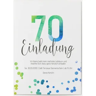 Einladungskarten zum 70. Geburtstag Weiß online gestalten und bestellen - Zahl in Aquarell | Wunderkarten.de