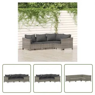 The Living Store 4-tlg. Garten-Lounge-Set mit Kissen Grau Poly Rattan - Grau