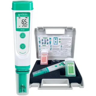 Apera Instruments PH20 pH-Meter, Messgerät im Taschenformat (±0,1 pH-Genauigkeit, 0 -14 pH-Messbereich, wasserfest, Temperaturanzeige) Set inkl. Kalibrierlösungen