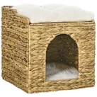 Rattan Katzenhaus, Katzenhöhle mit Kissen, Katzenhütte mit 2 Ebenen,