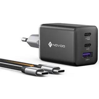NOVOO 67W USB C Ladegerät 3-Port GaN III USB C Netzteil Schnellladegerät mit 1 PD 100W Typ-C-Kabeln Wandladegerät für MacBook Pro 14'',Dell XPS 13,iPad Pro,iPhone 16,Galaxy S24/S23,Note20,Apple Watch