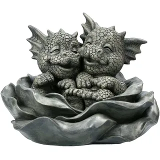 Figuren Shop GmbH Gartenfigur Gartenfigur - Drachen Babys in Rose - Garten Figur Dekoration grau