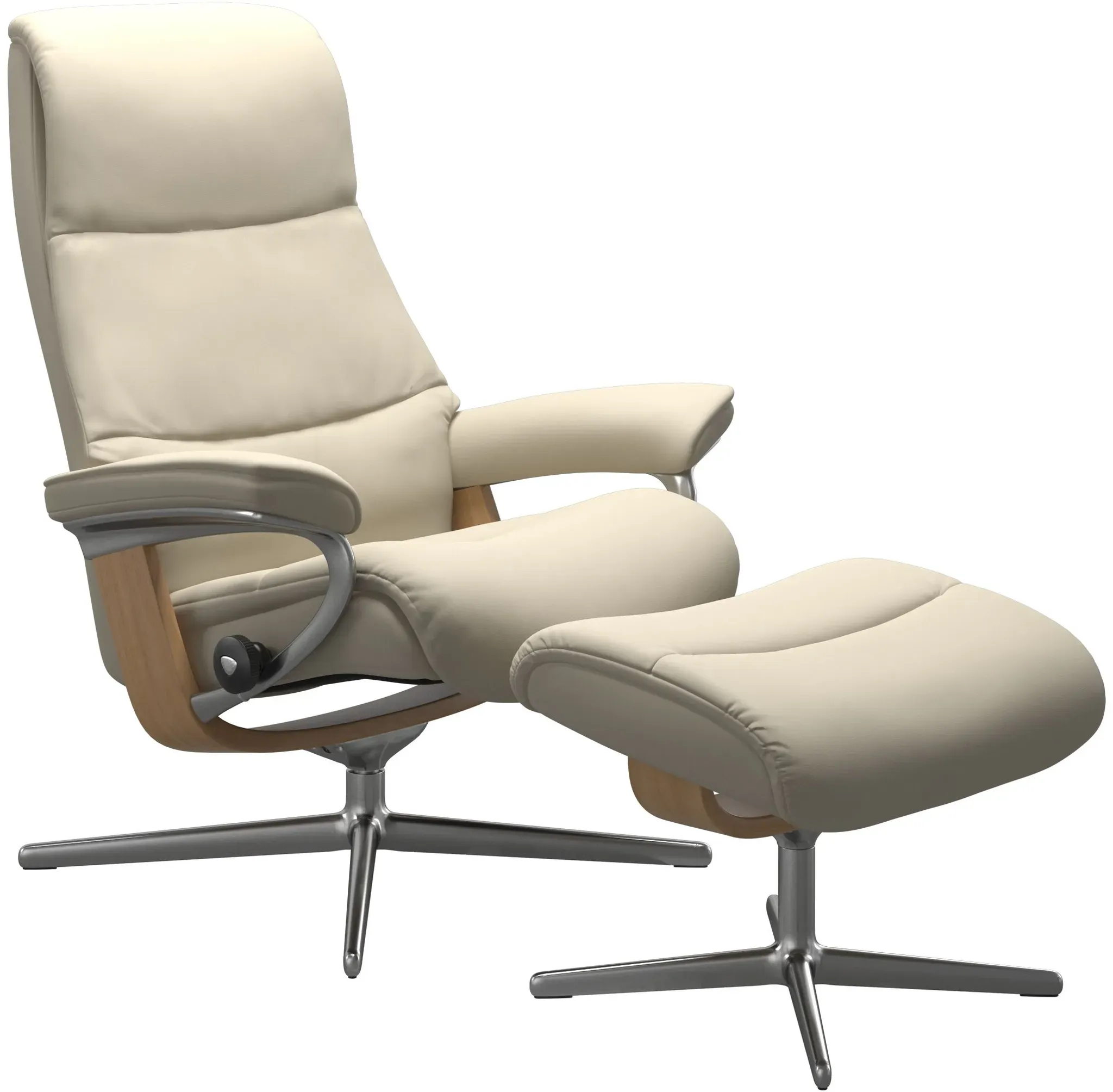 Stressless Sessel View M | Cross Untergestell Batick Cream Poliertes Aluminium Eichefarben