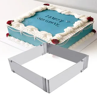 BUENTYA Backrahmen Rechteckig Verstellbar Tortenrahmen Mousse Ring Edelstahl Backrahmen Backform Max 28 * 28 * 5 cm Dekorierrahmen Tortenring Eckig Kuchenrahmen Kuchenring für Kuchen Torten Pizza