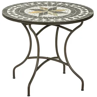 Dehner Gartentisch Diana, Ø 90 cm, Höhe 75 cm, Metall, mosaikoptik, braun/grau/weiß
