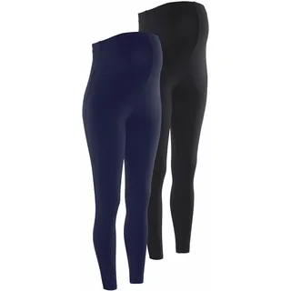 Umstandshose NEUN MONATE "2 Stück Umstands-Hosen für Schwangerschaft und Stillzeit", Damen, Gr. 36/38, N-Gr, schwarz (marine, schwarz), Jersey, Obermaterial: 95% Baumwolle, 5% Elasthan, unifarben, Basic, figurbetont 7/8-Länge, Hosen, 2er Pack Leggings für Schwangerschaft & Stillzeit