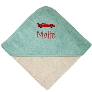 Wolimbo Kapuzenhandtuch personalisiert mit Namen und Motiv - Greige eisblau - 80x80cm - für Baby und Kinder Babyhandtuch/Kinderhandtuch/Badetuch