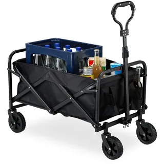 Relaxdays Bollerwagen, faltbar, 100 kg, Teleskopgriff, Gummireifen, Transportwagen Einkauf, Camping, Strand, schwarz - Relaxdays