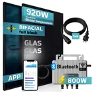 SUNNIVA® 920W Balkonkraftwerk BIFAZIAL FULLBLACK komplett Steckdose Ecoflow 800W Wechselrichter, PV Solaranlage, 2x 460W Glas-Glas Solarmodule, inkl. 5m Kabel, Bluetooth WIFI, Komplettset
