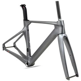 700C Carbon-Rennrad-Rahmenset, 43.5cm / 46cm / 48cm / 50cm / 52cm / 54CM / 56CM Brechender Wind Rennrahmen Steckachsenrahmen 12 × 100 Mm 12 × 142 Mm Scheibenbremsrahmen Interne Führung(Dark grey,56CM)