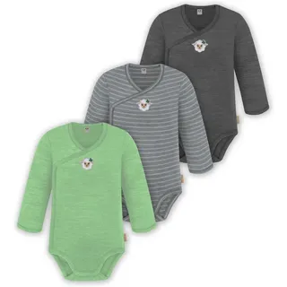 normani Outdoor Sports 3er Pack Baby Merino Langarm Wickelbody in Anthrazit/Grau/Grün | Gr.: 80