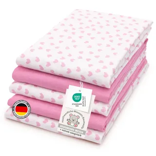 ZOLLNER 5er Set Musselin Spucktücher in 80x80 cm aus Baumwolle - weiche und hautfreundliche Mulltücher in weiß und rosa - mit Geschenkbox - waschbar bis 60°C - Oeko Tex® Zertifiziert
