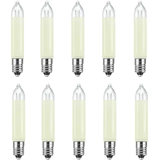 Caldarax 10 Stück E10 16V 3W Ersatzbirnen Schwibbogenlampe Kleinschaftkerze, Warmweiß 2700K, 30LM, Klein Schaftkerzen Schwibbogen, für Lichterketten, Schwibbogen, Weihnachtsbaum