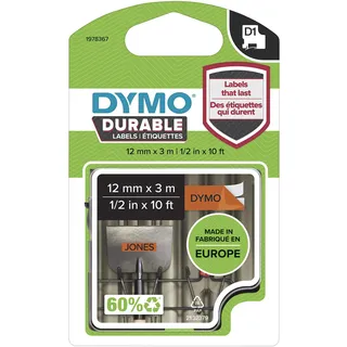 Dymo Original D1 Hochleistungs-Etikettenband, schwarz auf orange 12 mm x 3 m, permanent haftendes Vinyl- Schriftband, für LabelManager-Beschriftungsgerät
