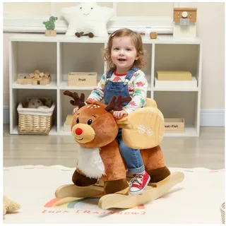 AIYAPLAY Schaukeltier Kinder Schaukelpferd mit Schlafliedern, Sicherheitsgurt, (1 tlg), für 18-36 Monate, Plüsch, Braun, 65 x 32 x 55 cm braun