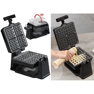Rosenstein & Söhne 180° drehbares Waffeleisen für Belgische Waffeln, Edelstahl, 1.000 W