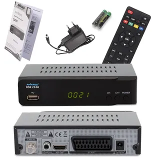 Ankaro DSR 2100 digitaler Full HD 1080p Satelliten Receiver schwarz mit USB Mediaplayer, Aufnahmefunktion und Timeshift/HDMI/Scart/LED Display / 12V Netzteil ideal für Camping