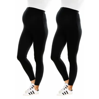 Umstandshose NEUN MONATE "2er Pack Hosen für Schwangerschaft und Stillzeit" Gr. 44/46, N-Gr, schwarz, Damen, Jersey, Obermaterial: 95% Baumwolle, 5% Elasthan, unifarben, Hosen, lange Form