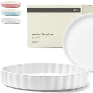 KIVY Tarte & Quicheform Keramik 28cm - Antihaftbeschichtete Tarteform 28 cm rund - Tarteform Keramik 28 cm - Tarteformen & Quicheformen - Obstbodenform 28cm - Quiche Backform Weiß