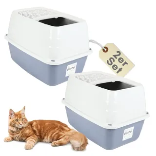 GarPet 2er Set Hop In Katzenklo oben einstieg Katzentoilette geschlossen Haubentoilette Top Entry Jump-In XXL Katzen Klo Doppelpack