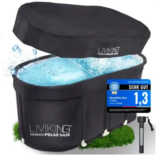 LIVIKING® Badewanne faltbar & Eisbad - 120cm KOMFORT - mobile Outdoor Badewanne Erwachsene, (KOMPLETTSET ThermoPolar Oase - ovale Sport Eistonne), ThermoPolar Isolierung, SolidShape Rahmen, Balkon Mini Pool Eisfass schwarz